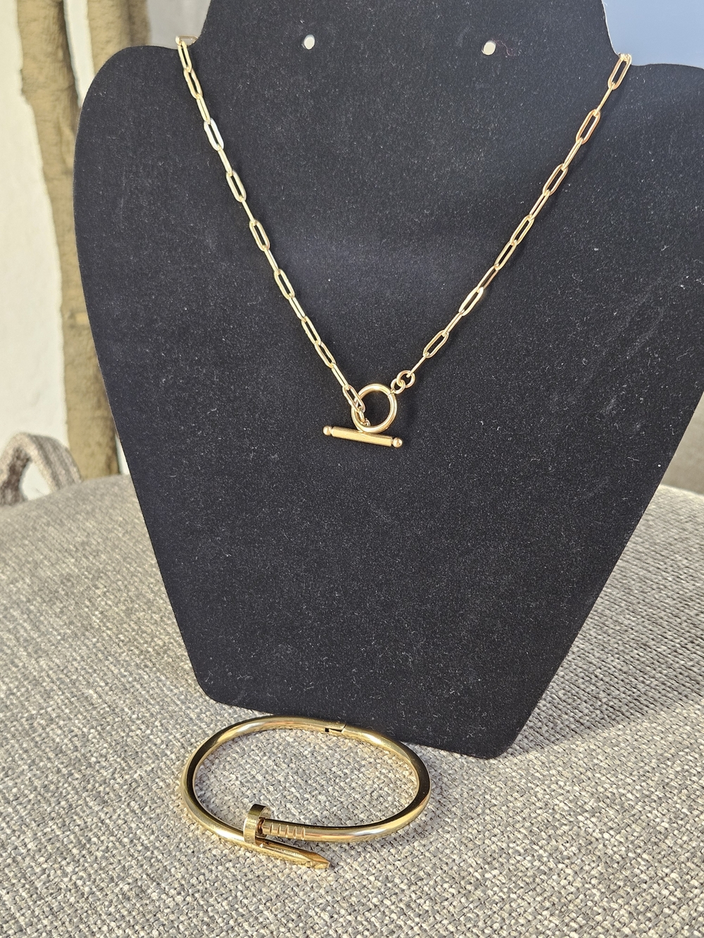 Gold Paperclip Chain Necklace with Toggle Closure - Gold Tone
